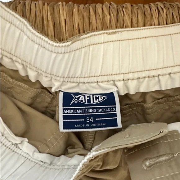 Men's Khaki Aftco shorts - Picture 2 of 3